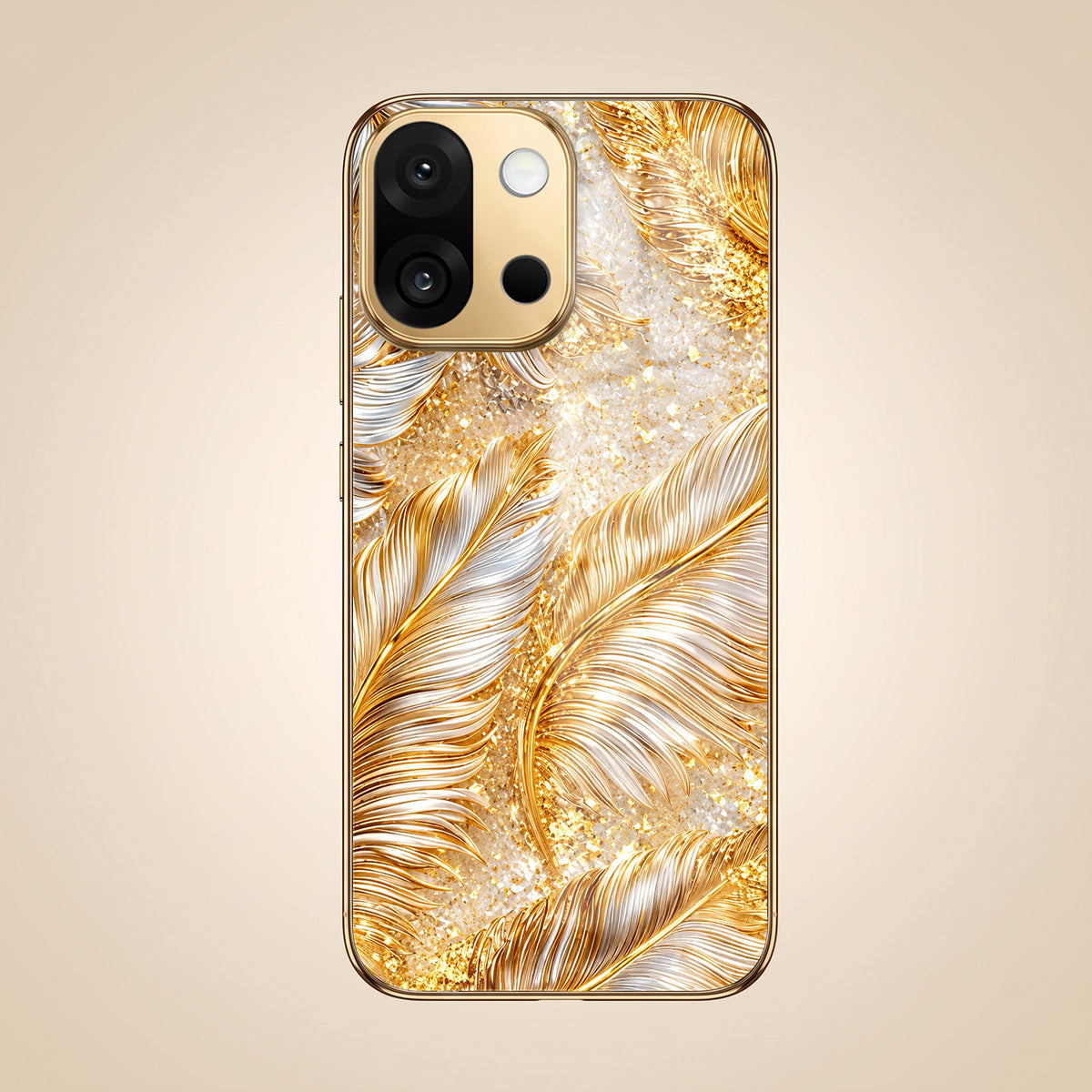 OnePlus 13s 5G Golden Feather Marble Gold Electroplated Glass Phone Back Case