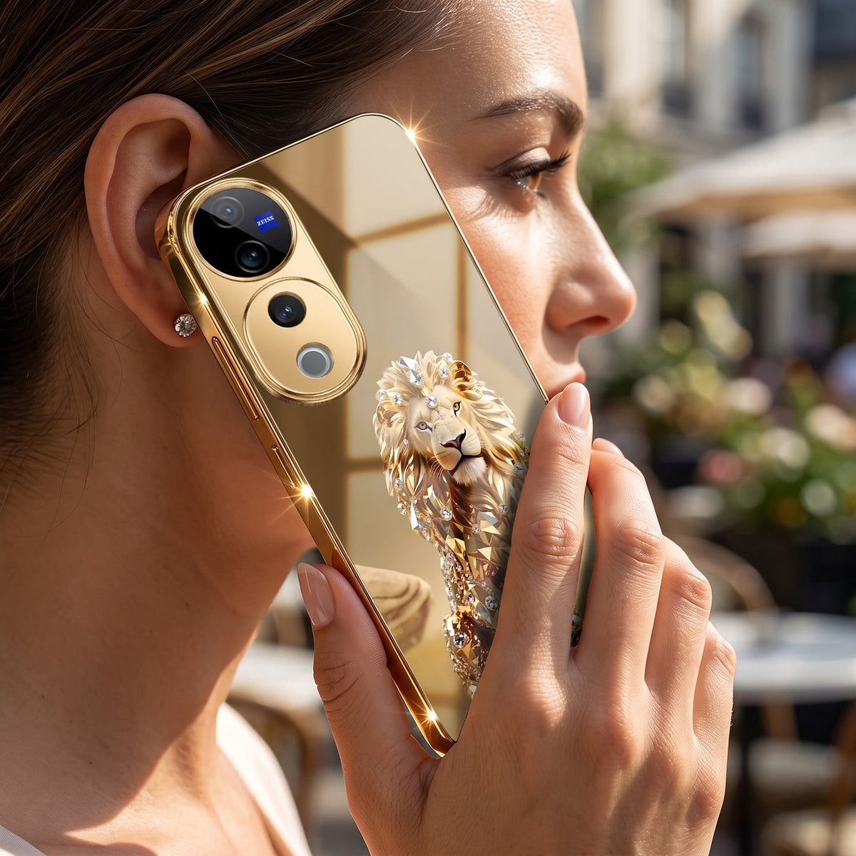 Vivo V40 Pro 5G Luxury Lion Gold Electroplated Glass Phone Back Case
