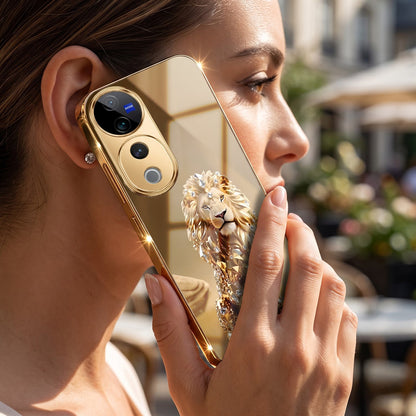 Vivo V40 Pro 5G Luxury Lion Gold Electroplated Glass Phone Back Case