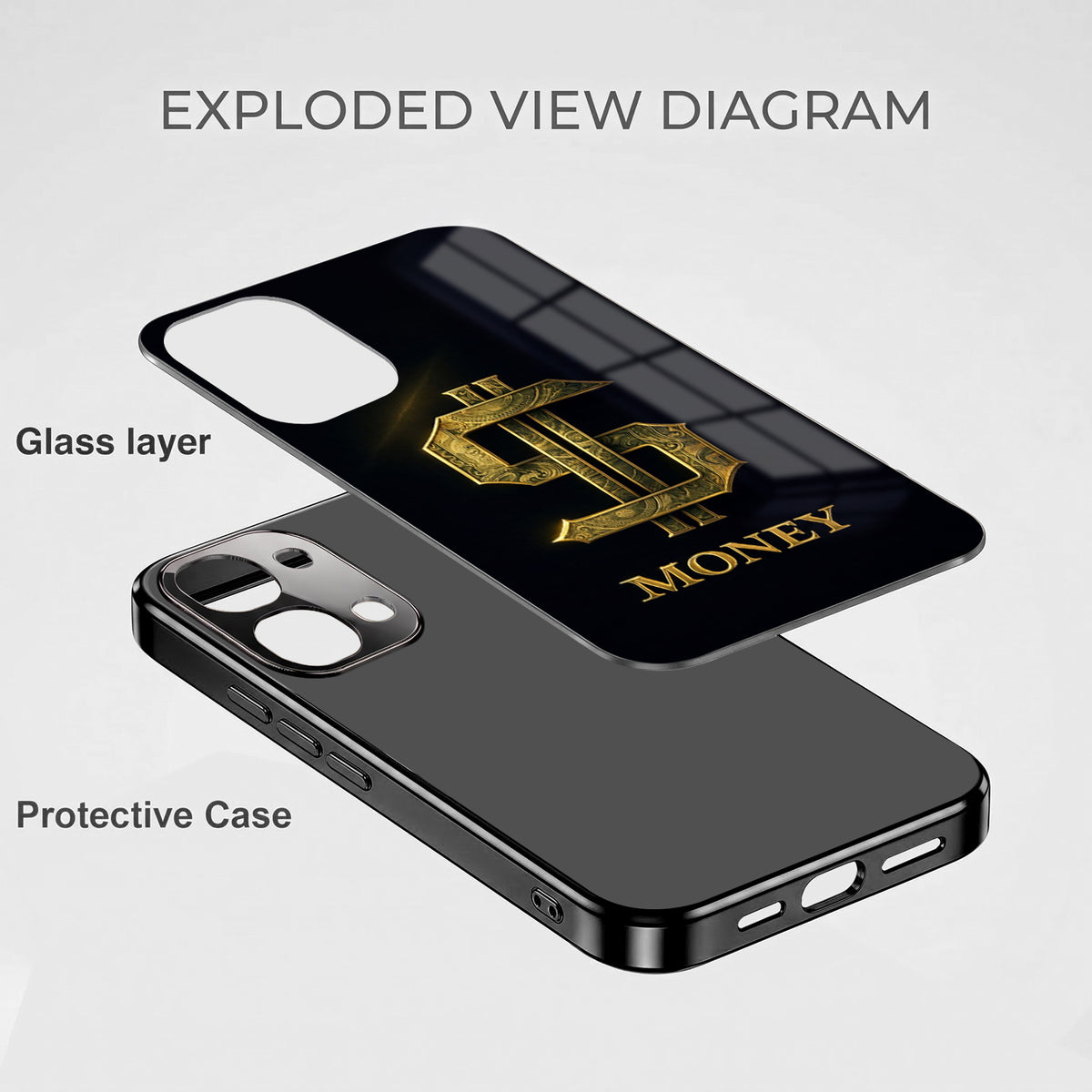 Vivo T5x 5G Money Black Electroplated Glass Phone Back Case