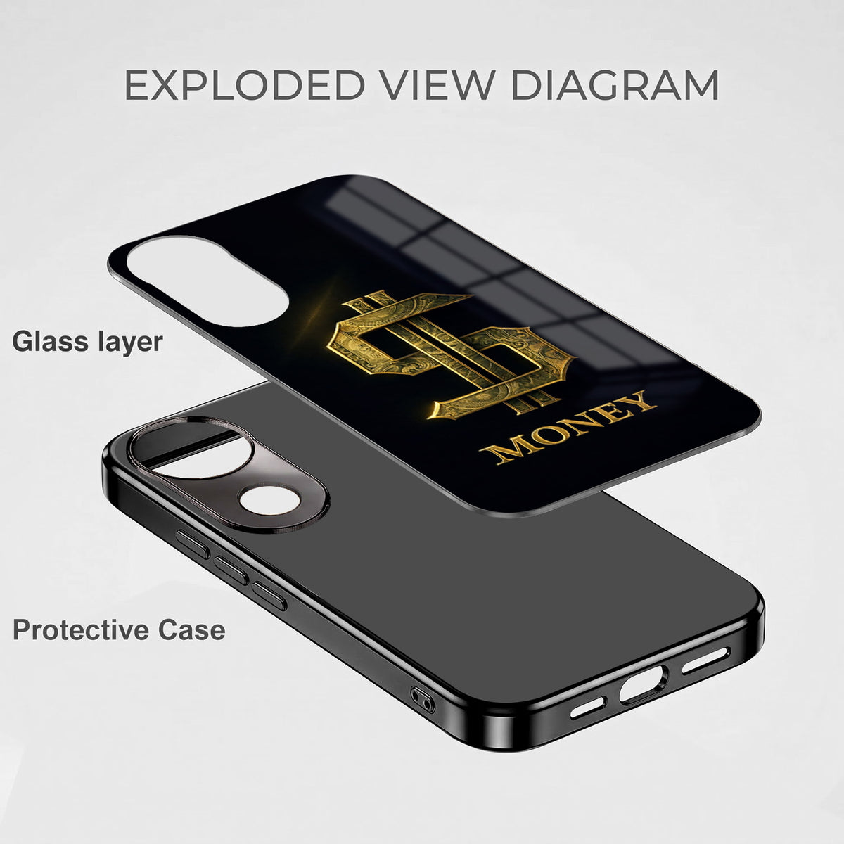 Vivo V50 5G Money Black Electroplated Glass Phone Back Case