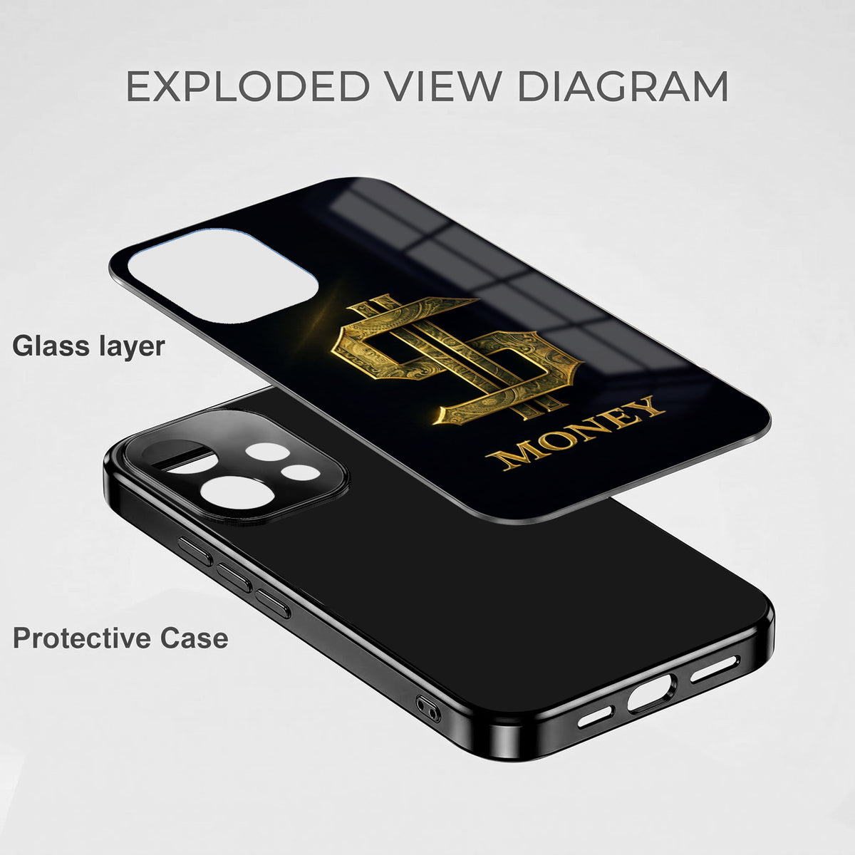 Oppo Reno 15 5G Money Black Electroplated Glass Phone Back Case