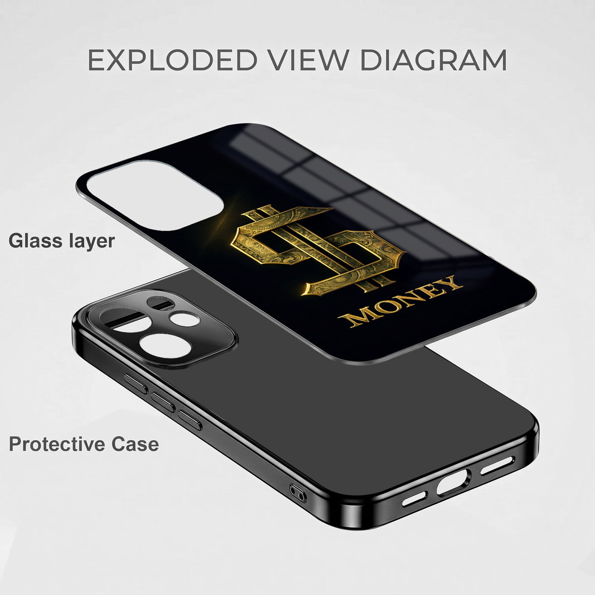 Oppo Reno 15 Pro Mini 5G Money Black Electroplated Glass Phone Back Case