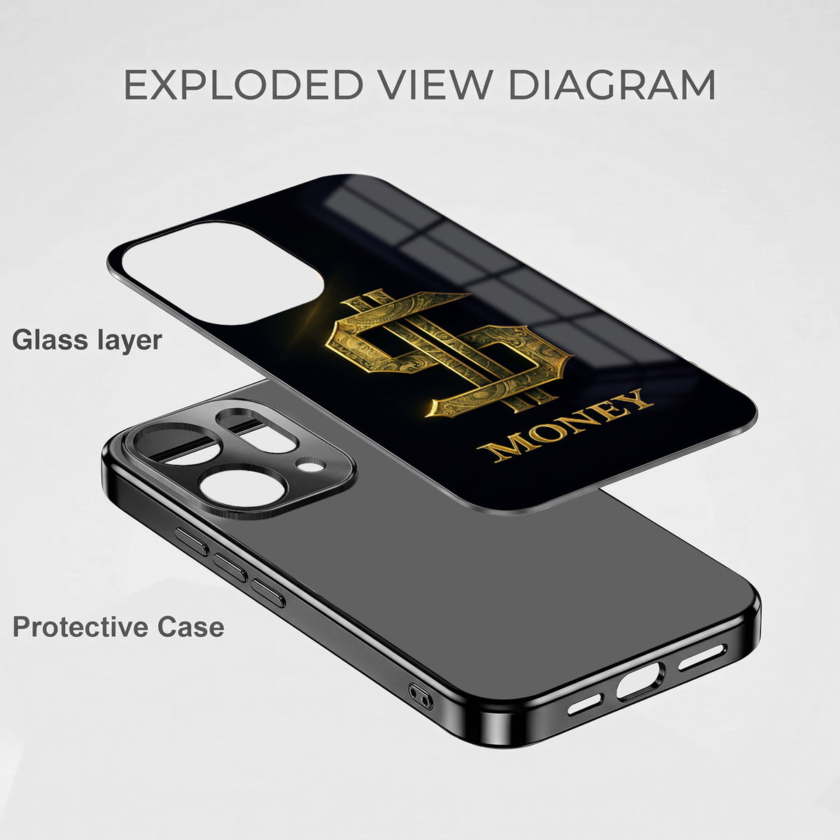 Oppo Reno 14 5G Money Black Electroplated Glass Phone Back Case