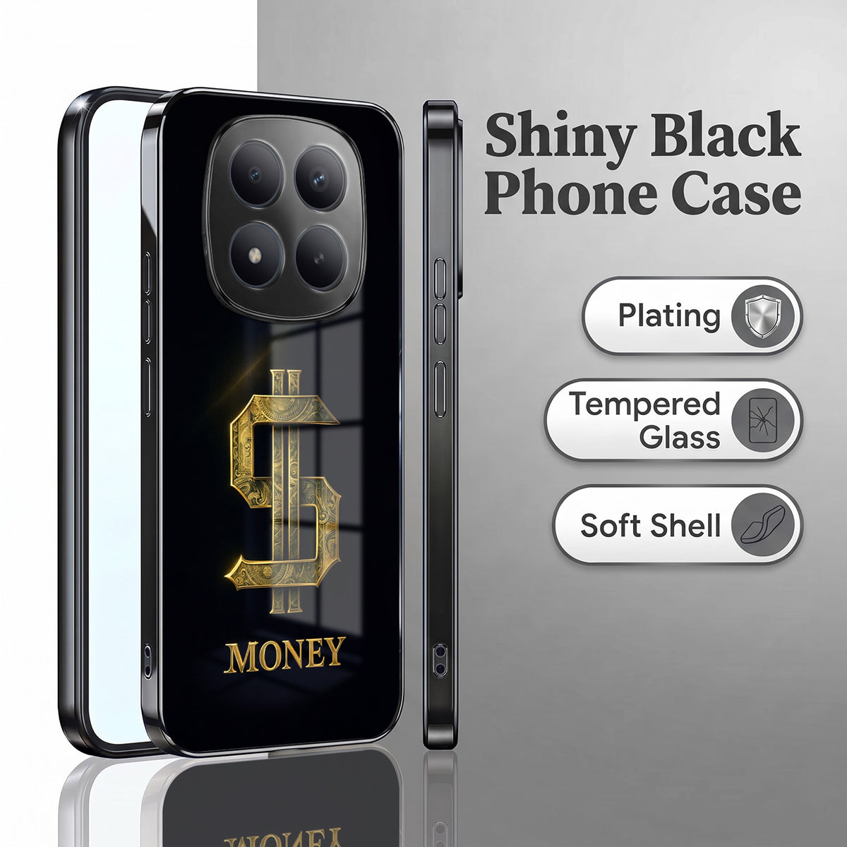 Redmi Note 15 Pro Plus 5G Money Black Electroplated Glass Phone Back Case