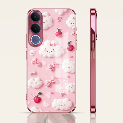 Vivo V70 FE 5G Luxury 3D Clouds Pink Electroplated Glass Phone Back Case