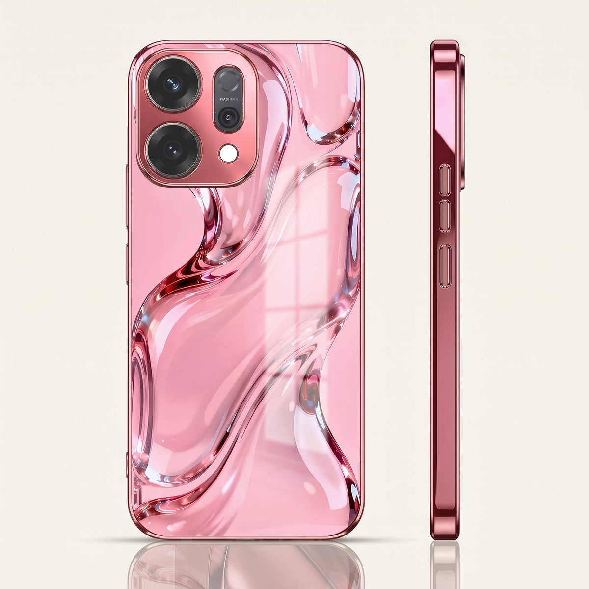 Oppo Reno 14 5G Crystal Wave Energy Pink Electroplated Glass Phone Back Case