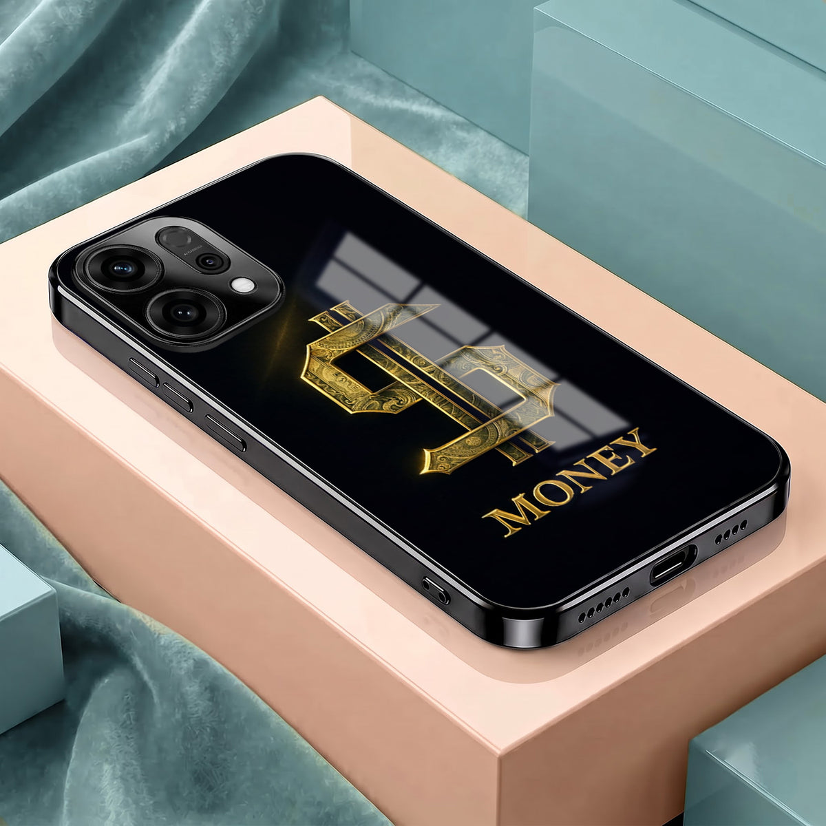 Oppo Reno 14 5G Money Black Electroplated Glass Phone Back Case