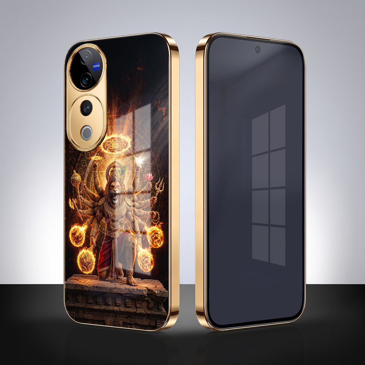 Vivo V40 Pro 5G Lord Narasimha Gold Electroplated Glass Phone Back Case