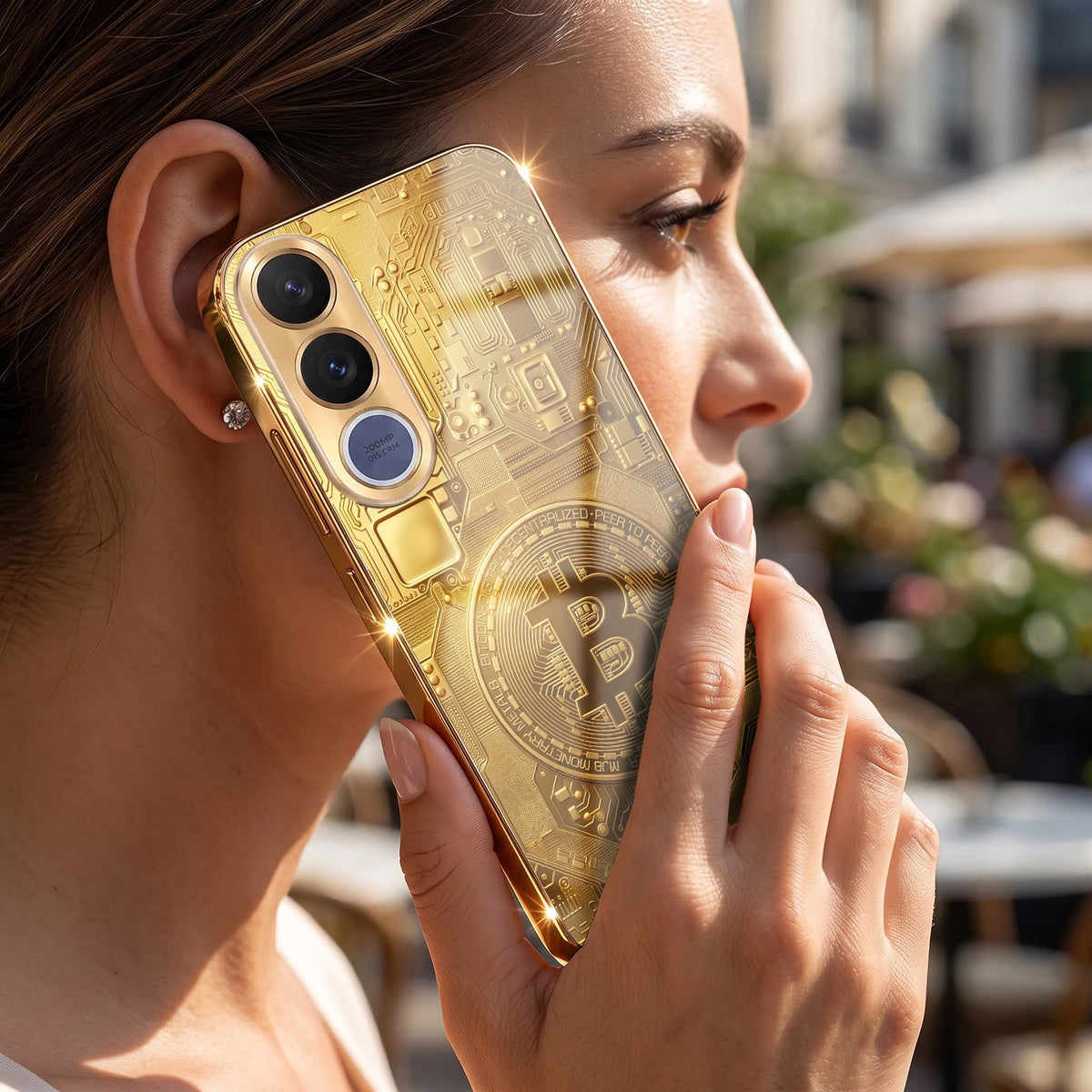Vivo V70 FE 5G Bitcoin Gold Electroplated Glass Phone Back Case