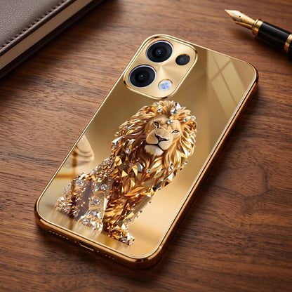 Oppo Reno 13 5G Luxury Lion Gold Electroplated Glass Phone Back Case