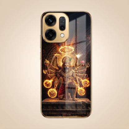 Oppo Reno 14 5G Lord Narasimha Gold Electroplated Glass Phone Back Case