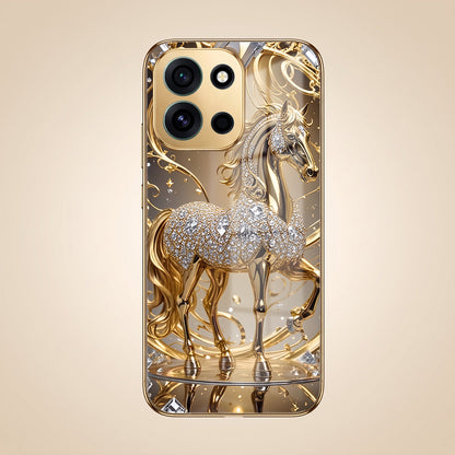OnePlus Nord 6 5G Luxury Horse Texture Gold Electroplated Glass Phone Back Case