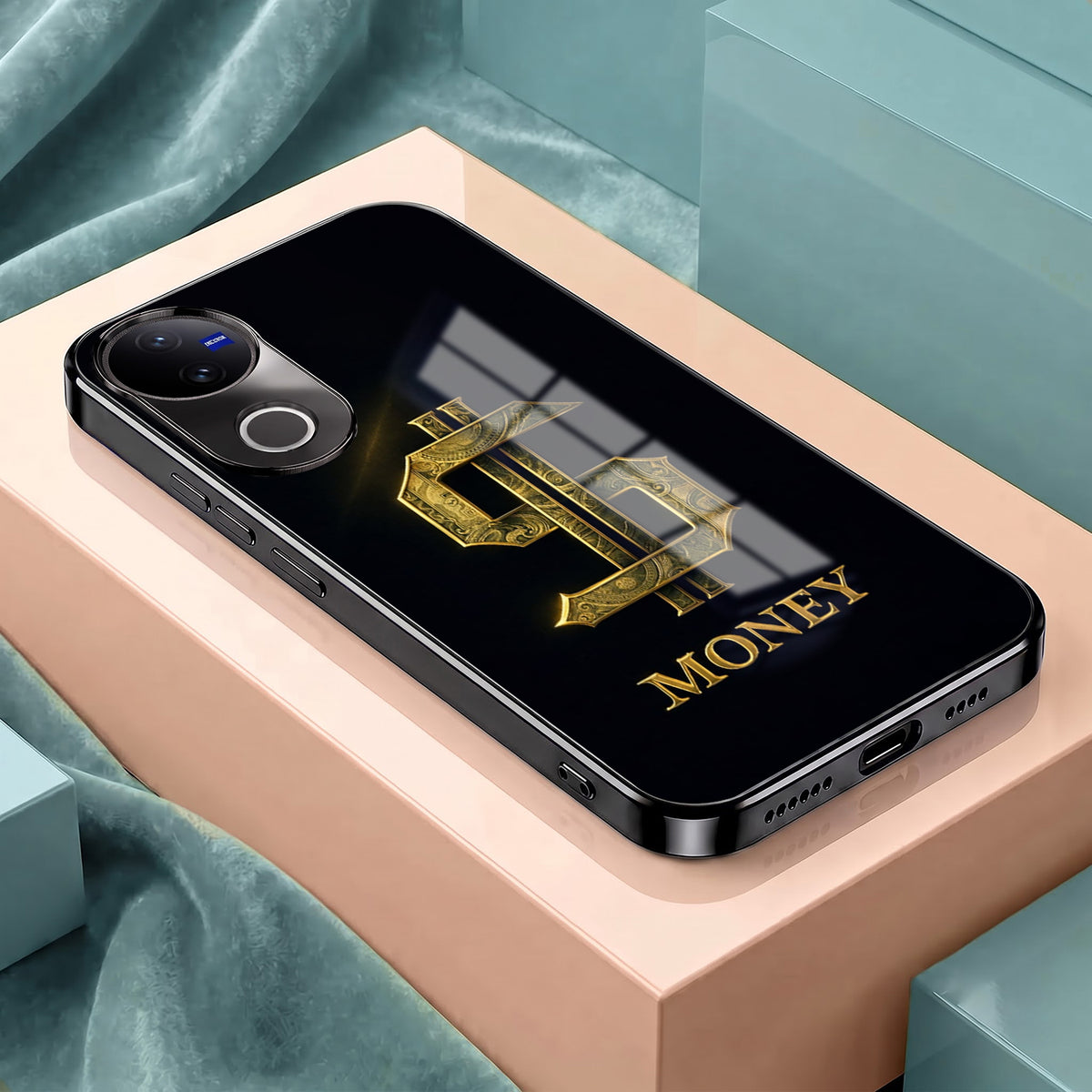 Vivo V50 5G Money Black Electroplated Glass Phone Back Case