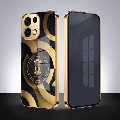 Oppo Reno 16C 5G Royal Emblem Gold Electroplated Glass Phone Back Case