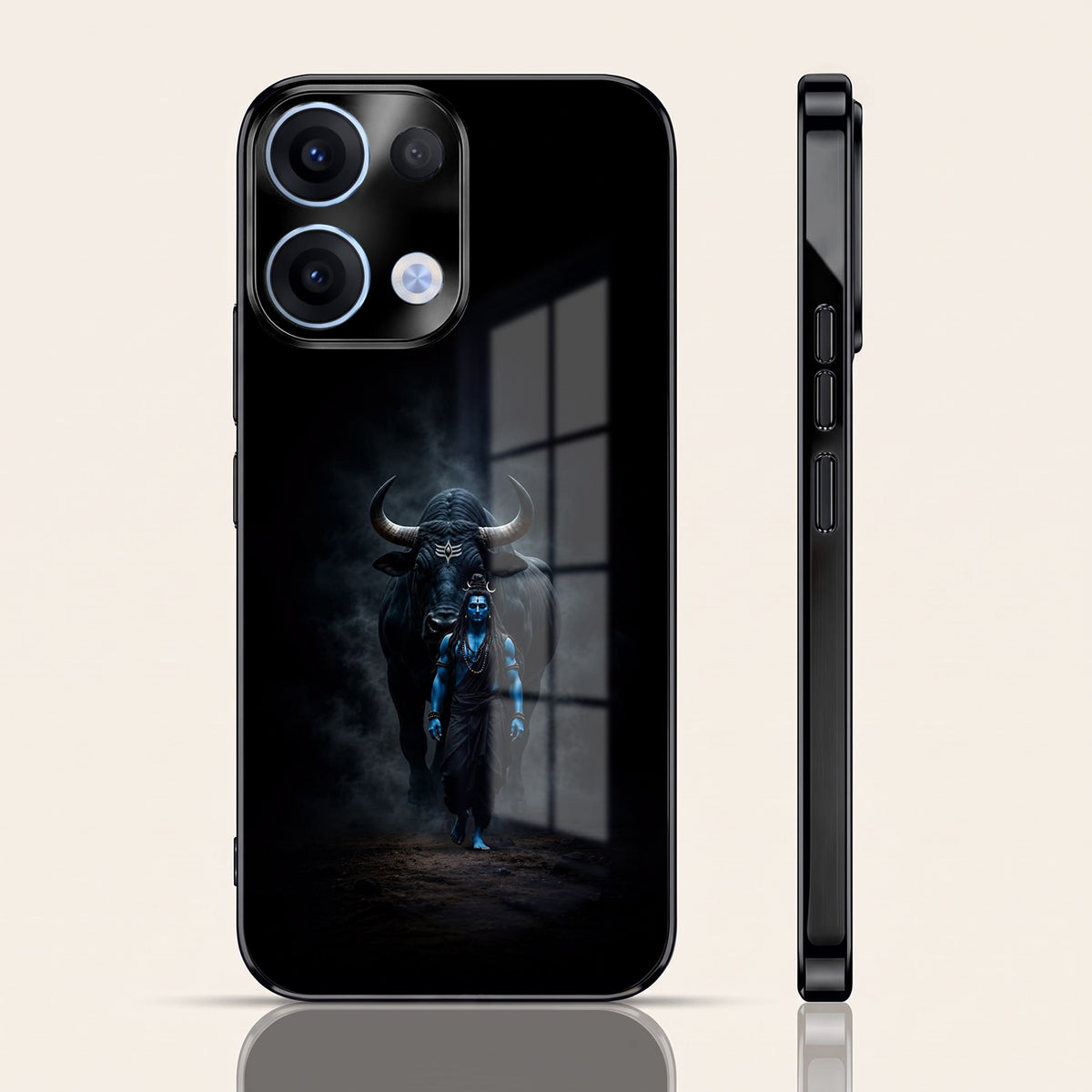Oppo Reno 13 5G Dark Warrior Black Electroplated Glass Phone Back Case
