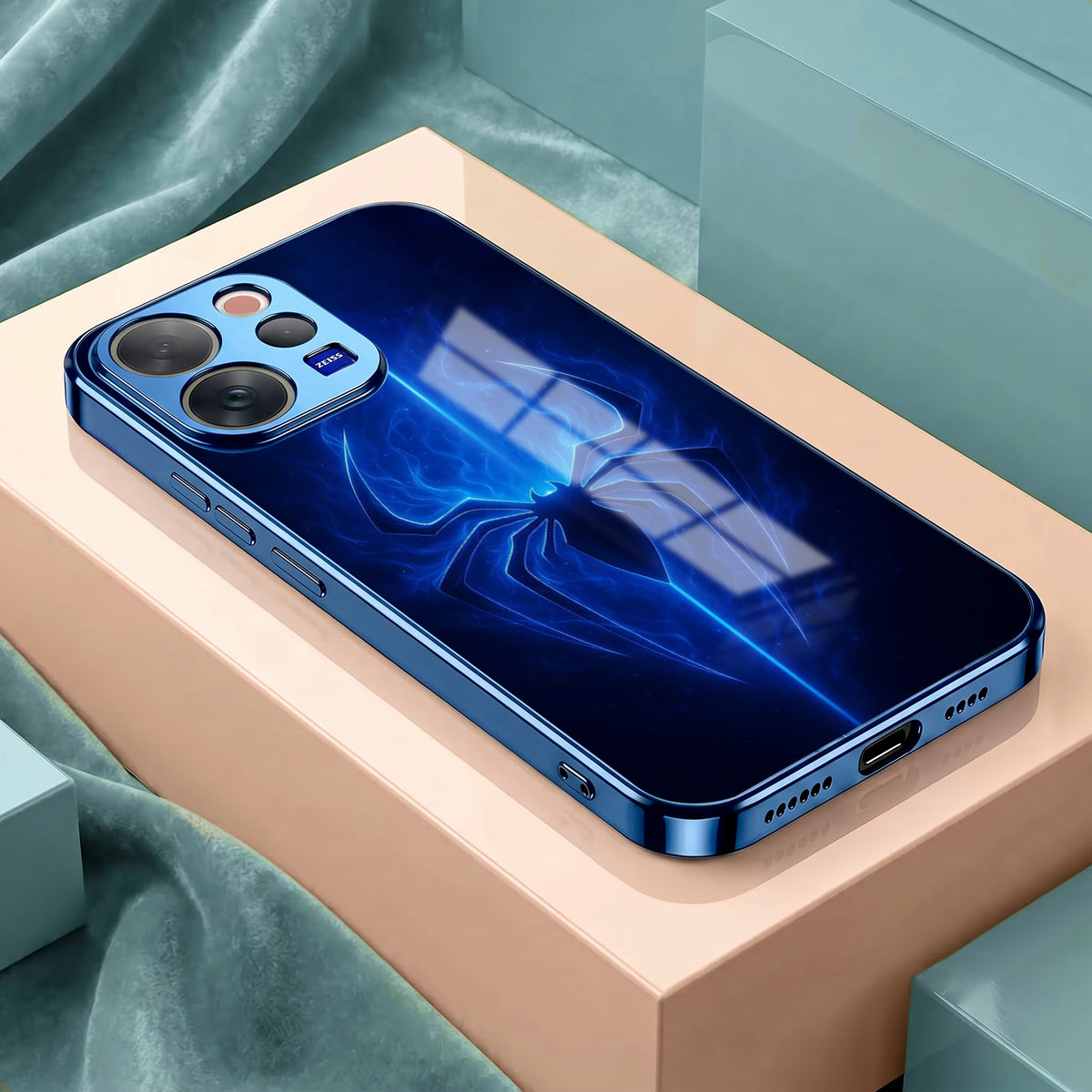 Vivo V70 5G Neon Spider Blue Electroplated Glass Phone Back Case