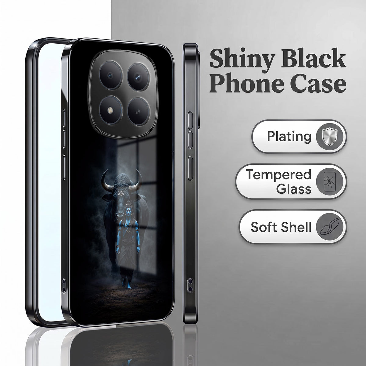 Redmi Note 15 Pro Plus 5G Dark Warrior Black Electroplated Glass Phone Back Case