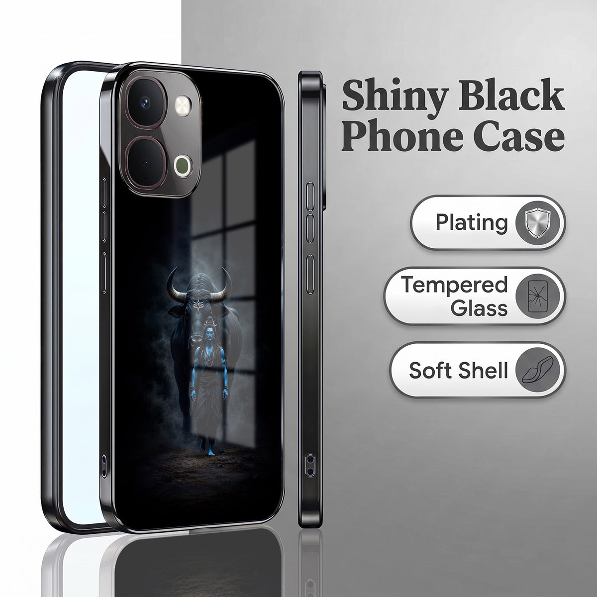 Vivo T5x 5G Dark Warrior Black Electroplated Glass Phone Back Case