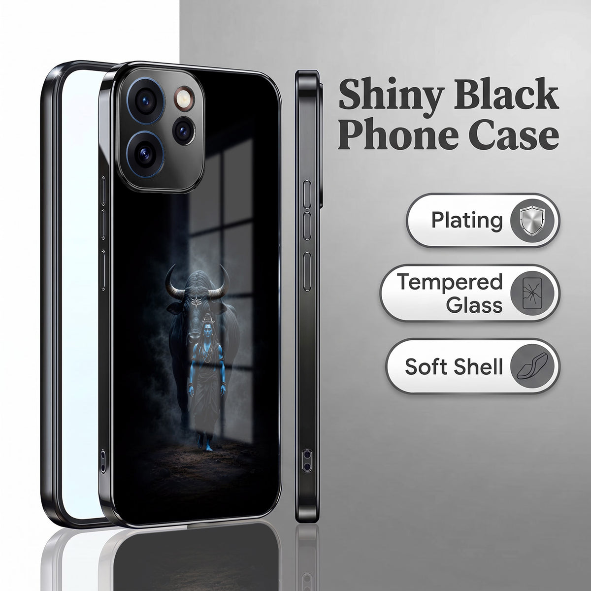 Oppo Reno 15 Pro Mini 5G Dark Warrior Black Electroplated Glass Phone Back Case