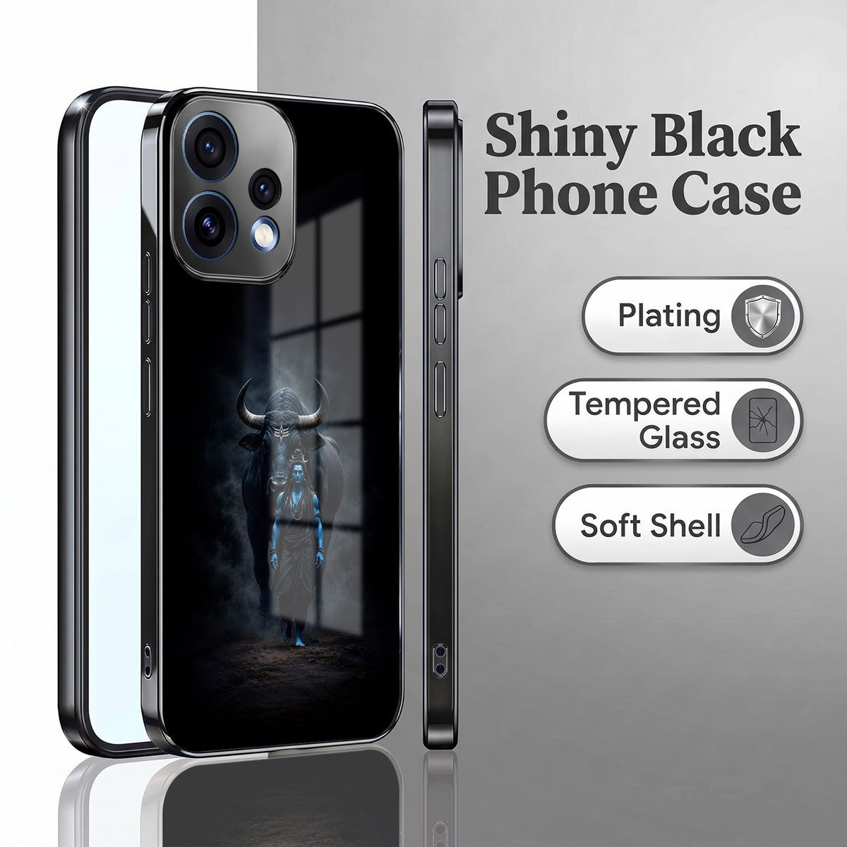 Oppo Reno 15 5G Dark Warrior Black Electroplated Glass Phone Back Case