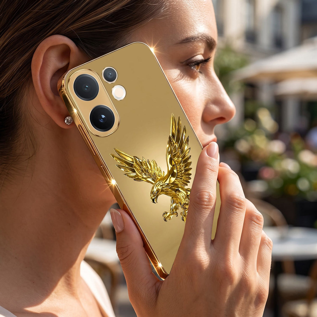 Vivo V60 5G Golden Eagle Gold Electroplated Glass Phone Back Case