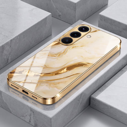 Samsung Galaxy A56 5G Marvel Texture Gold Electroplated Glass Phone Back Case