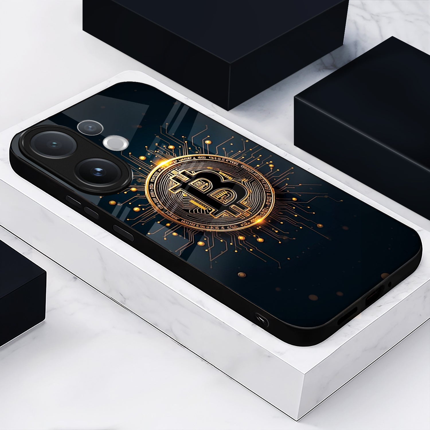 Vivo V60 5G Phone case with Bitcoin design on a white surface