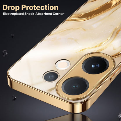 Vivo V60 5G Marvel Texture Gold Electroplated Glass Phone Back Case
