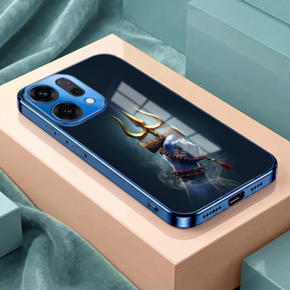 Oppo Reno 14 5G Divine Shiva Trisul Blue Electroplated Glass Phone Back Case