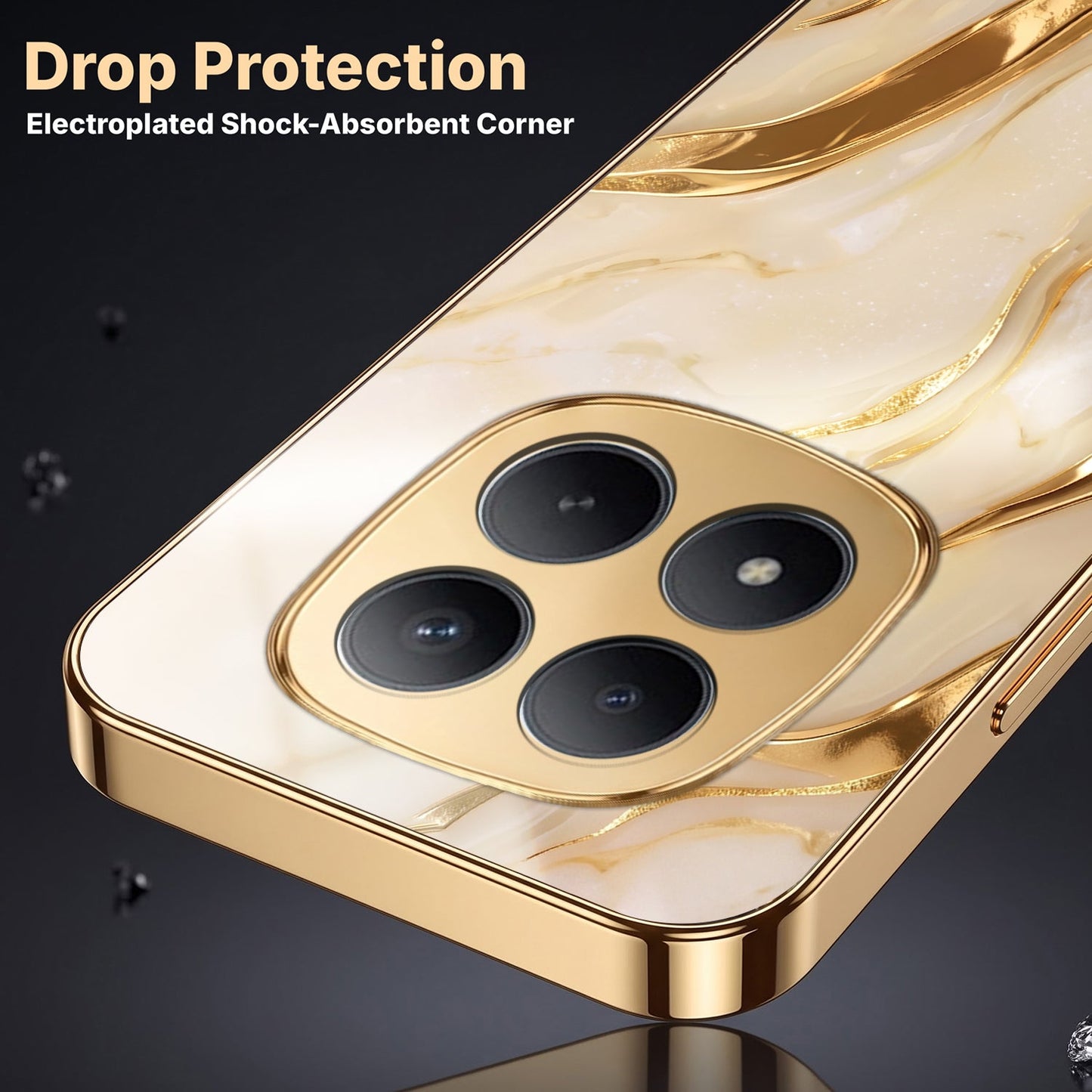 Redmi Note 15 Pro+ 5G Marvel Texture Gold Electroplated Glass Phone Back Case