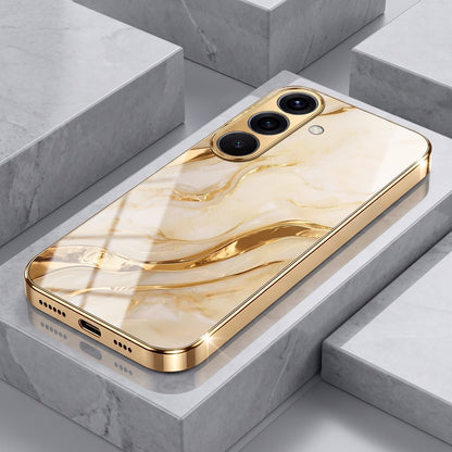 Samsung Galaxy A56 5G Marvel Texture Gold Electroplated Glass Phone Back Case