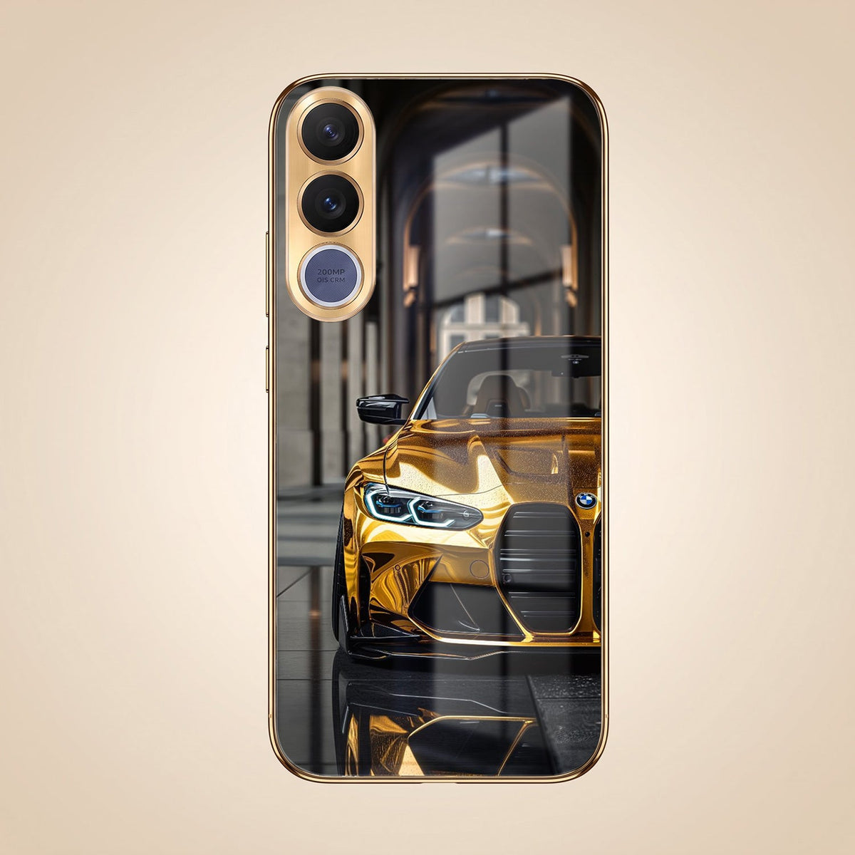Vivo V70 FE 5G Golden BMW Gold Electroplated Glass Phone Back Case