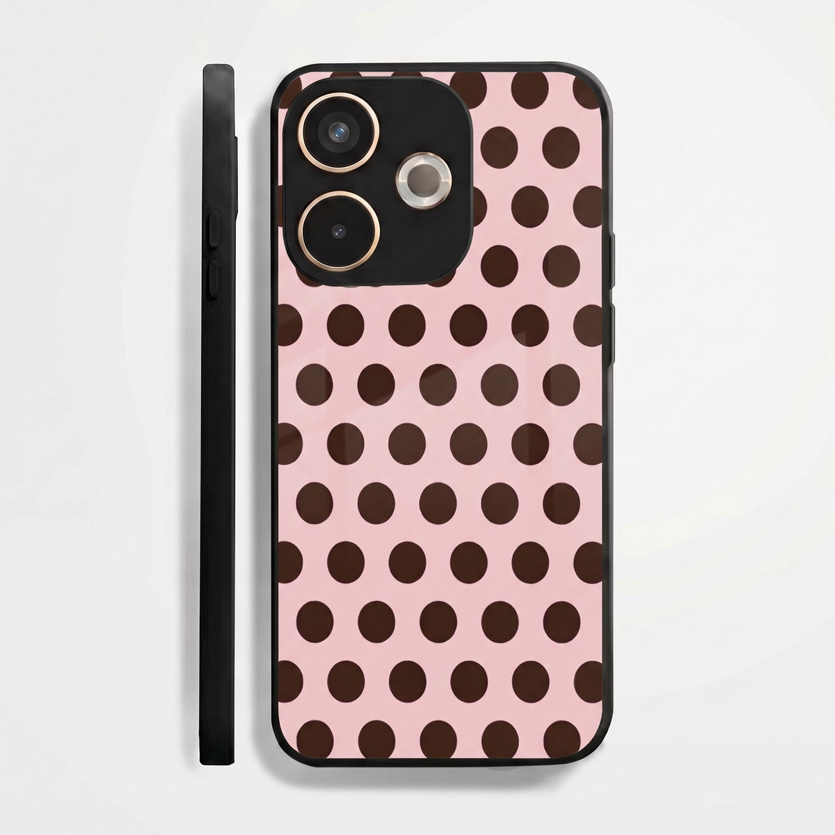 Oppo A5 Pro 5G Aesthetic Pink & Dark Brown Polka Dot Acrylic Back Cover