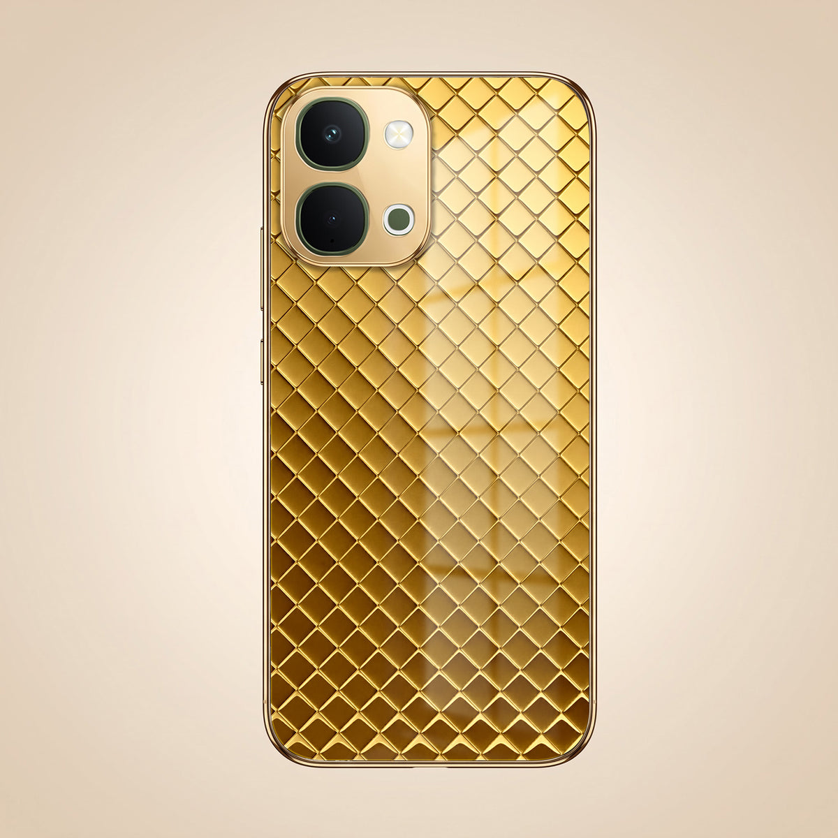 Vivo T5x 5G Golden Criss Cross Gold Electroplated Glass Phone Back Case