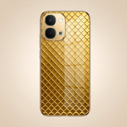 Vivo T5x 5G Golden Criss Cross Gold Electroplated Glass Phone Back Case