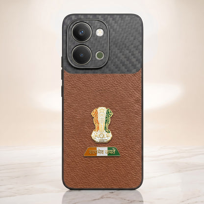 Vivo T5x 5G Tri-Color Satyamev Jayate Carbon Fiber Leather Hybrid Phone Case