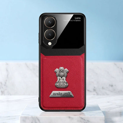 Vivo Y28 5G Satyamev Jayate 2-in-1 Emblem Leather Lens Protective Back Case