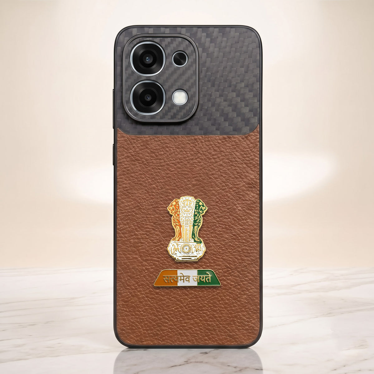 Oppo F31 5G Tri-Color Satyamev Jayate Carbon Fiber Leather Hybrid Phone Case