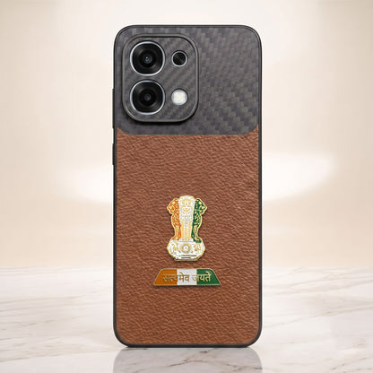 Oppo F31 5G Tri-Color Satyamev Jayate Carbon Fiber Leather Hybrid Phone Case