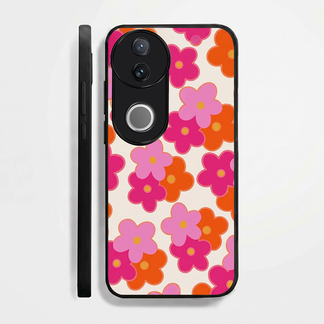Vivo V50 5G Aesthetic Pink & Orange Floral Acrylic Back Cover