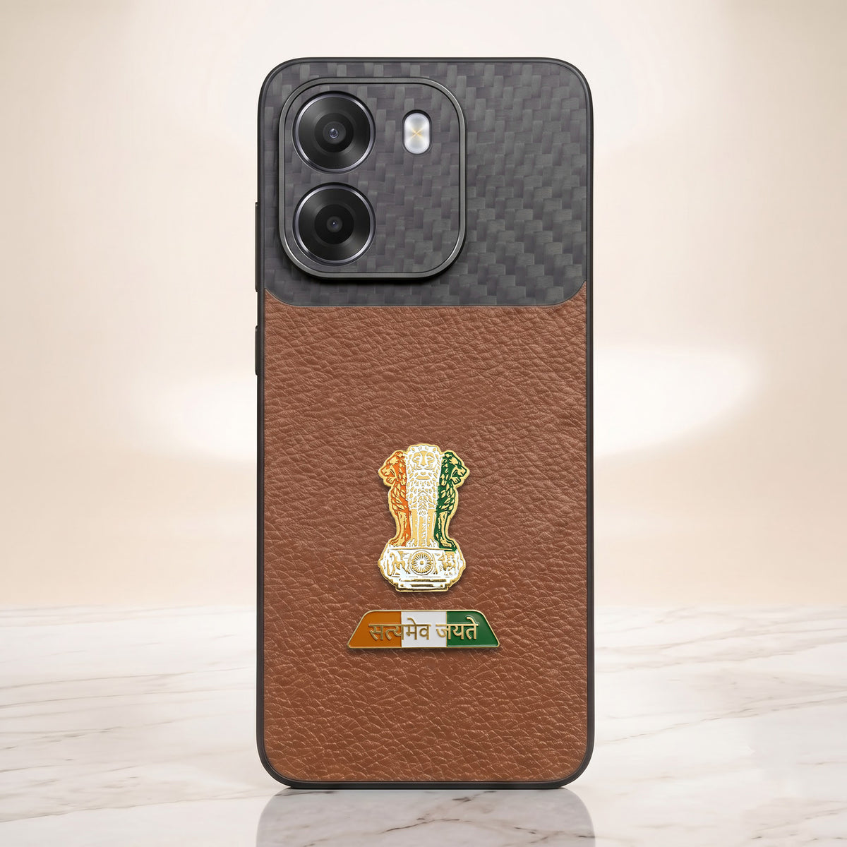 Oppo K14 5G Tri-Color Satyamev Jayate Carbon Fiber Leather Hybrid Phone Case