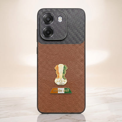 Oppo K14 5G Tri-Color Satyamev Jayate Carbon Fiber Leather Hybrid Phone Case