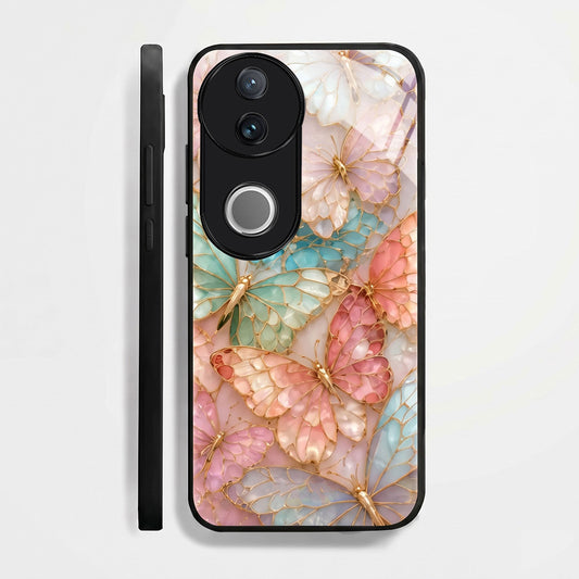 Vivo V50 5G Aesthetic Golden Butterfly Acrylic Back Cover