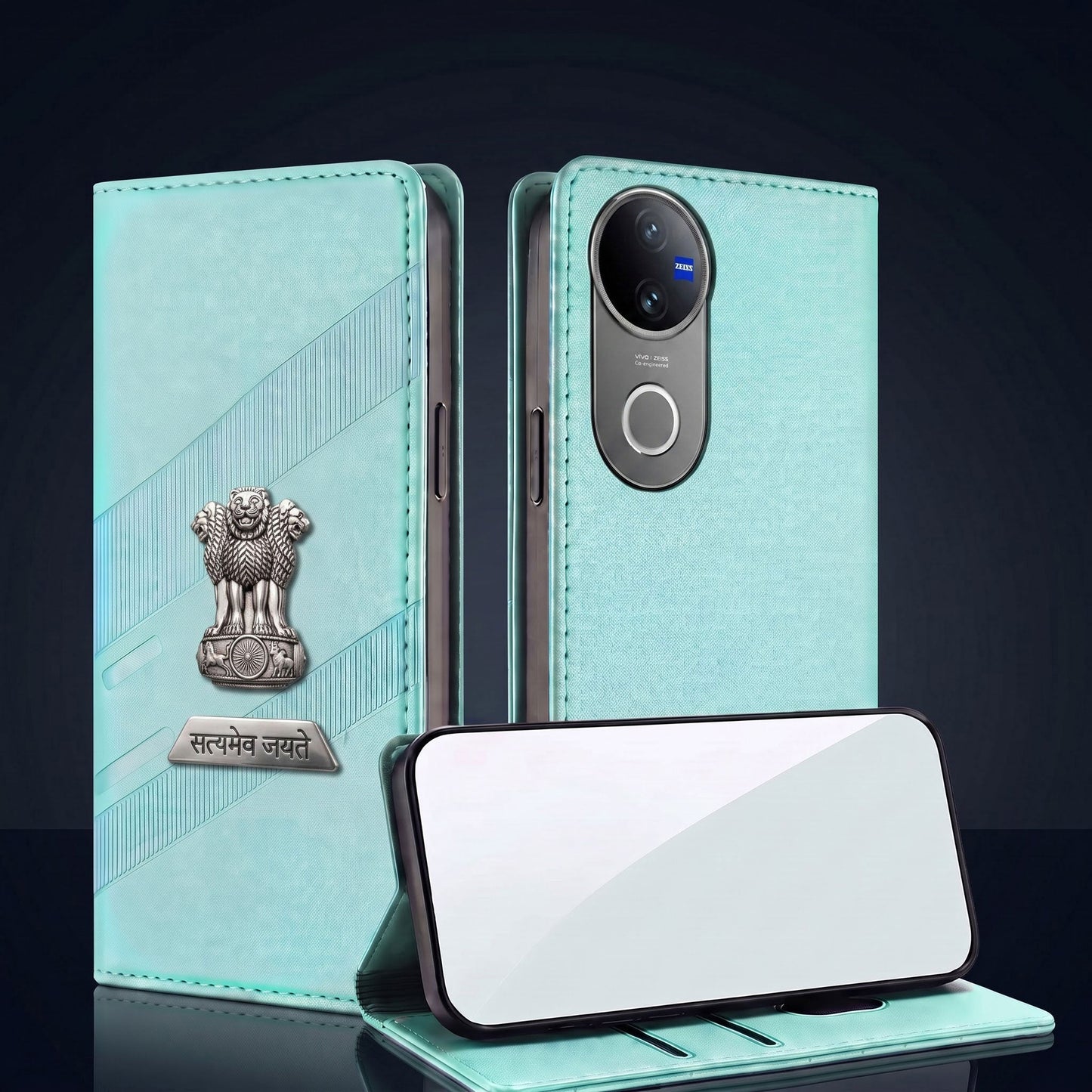 Vivo V50 5G Metal Satyamev Jayate 2-in-1 Emblem Magnetic Flip Wallet Case