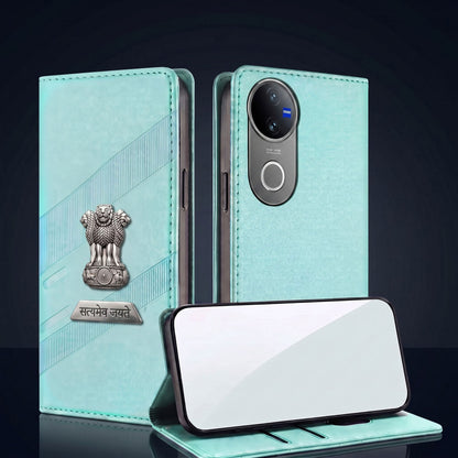 Vivo V50 5G Metal Satyamev Jayate 2-in-1 Emblem Magnetic Flip Wallet Case