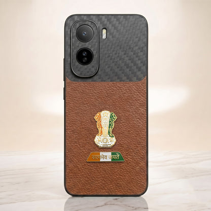 Vivo T5 Pro 5G Tri-Color Satyamev Jayate Carbon Fiber Leather Hybrid Phone Case