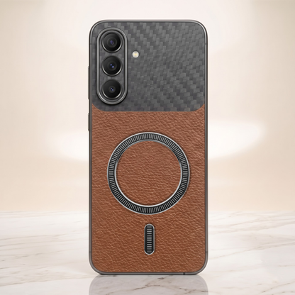 Samsung Galaxy A57 5G Carbon Fiber Leather Hybrid MagSafe Magnetic Case