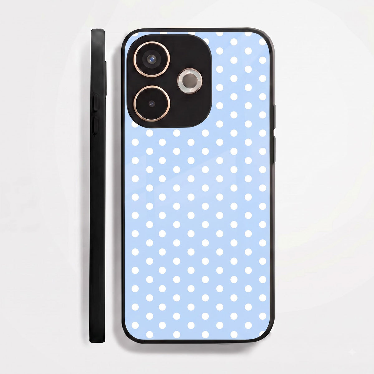 Oppo A5 Pro 5G Aesthetic Sky Blue & White Polka Dot Acrylic Back Cover