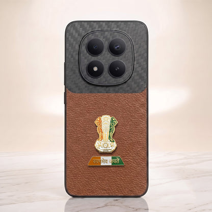Redmi Note 15 Pro+ Tri-Color Satyamev Jayate Carbon Fiber Leather Hybrid Phone Case